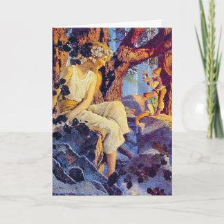 Card: Girl with Elves - by Maxfied Parrish Holiday Card