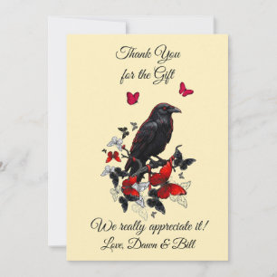 CARD Gothic Raven Thank You w/ Red Butterflies