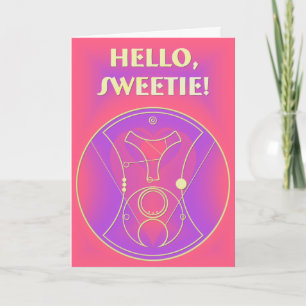 Card: Hello, Sweetie! Pink & Lavender Hearts Holiday Card