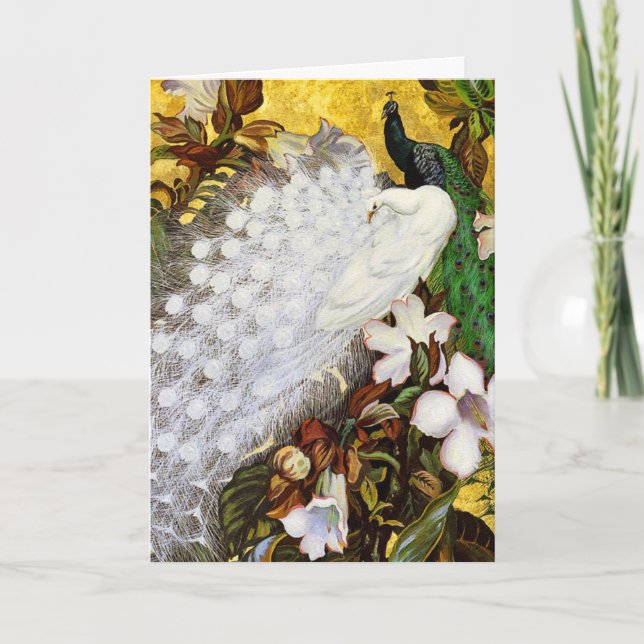 Card/ Invitation: White and Blue Peacocks Invitation (Front)