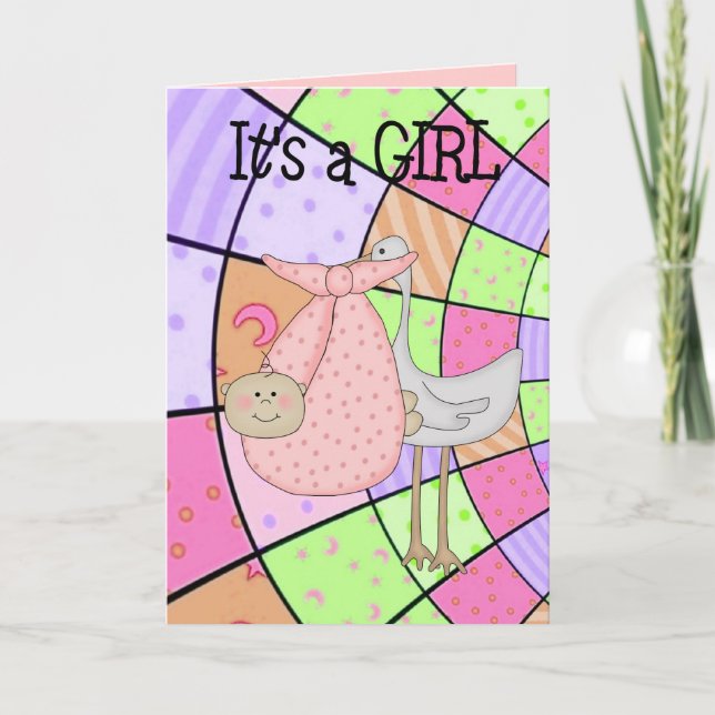 Card It's A Girl New Baby Announcement (Front)