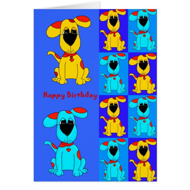 Card Kid's Boy Dogs Blue Yellow Red (Front)