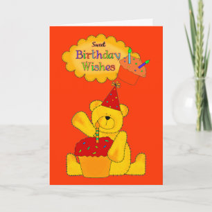 Card Kid's Boys Happy Birthday Bear Cake 1