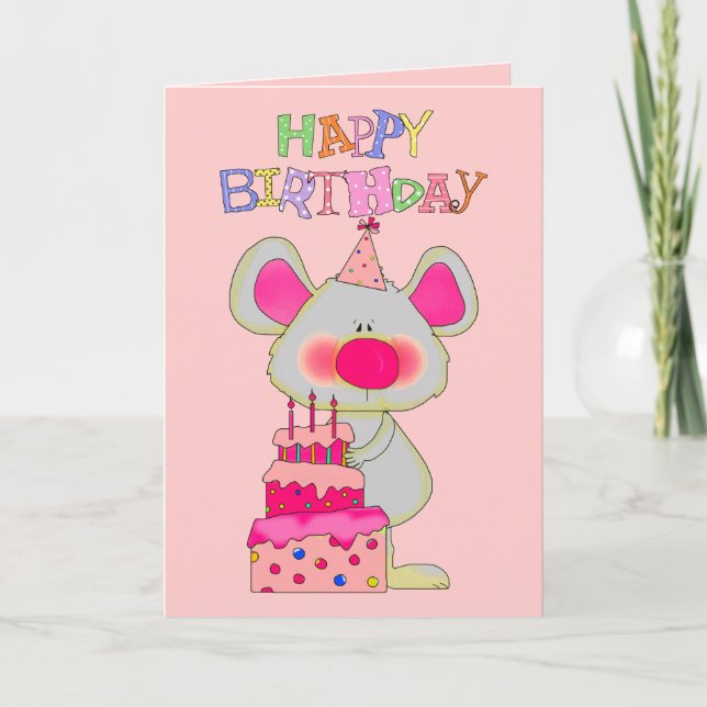 Card Kid's Girls Happy Birthday Mouse Cake (Front)