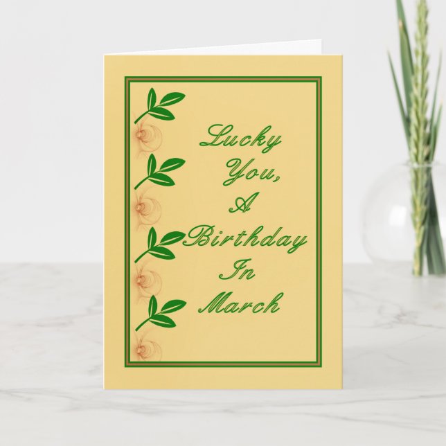 Card, March Birthday Green & Gold Card (Front)