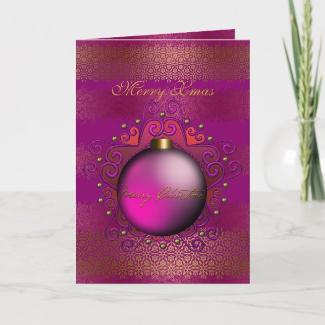 Card Merry Christmas Deep Plum Pink Gem (Front)