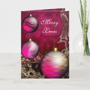 Card Merry Xmas Plum Pink Balls