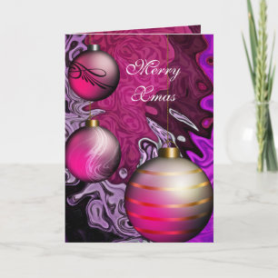 Card Merry Xmas Plum Pink Balls