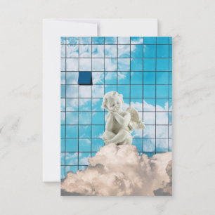 Card of a statue of an angel over a cloud