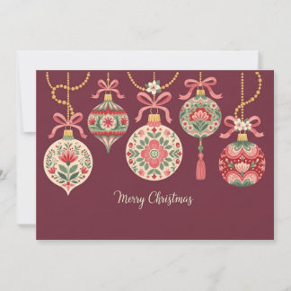 Card of Christmas Ornaments  With Floral Patterns