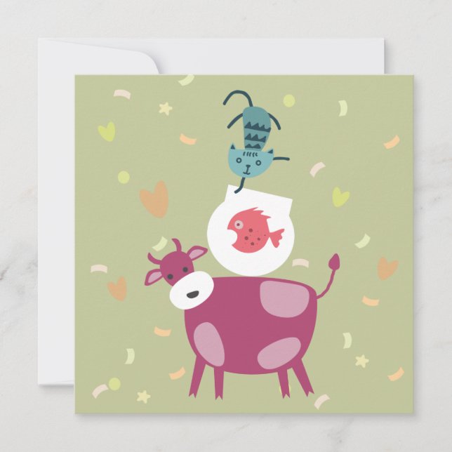 card on improving, drawing cow, fish in bowl (Front)