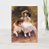 Card or Invitation: Pet Collie Dog, Girl and Cat