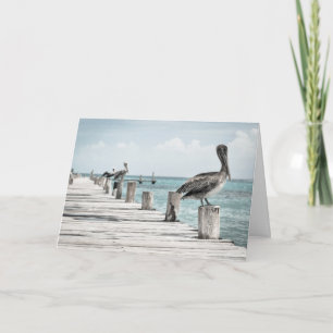 Card - Pelicans on Pier - Happy Birthday