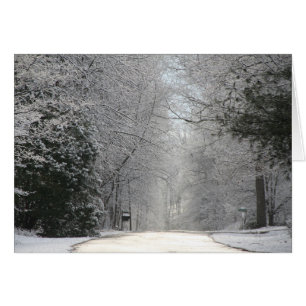 Card, photography of Snowy scene with road, trees