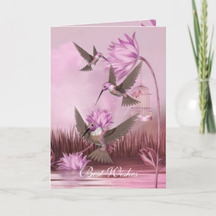 Card Pink Hummingbirds Birds Best Wishes Birthday