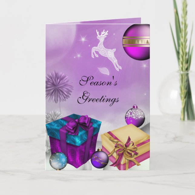 Card Season's Greetings Purple Blue Christmas