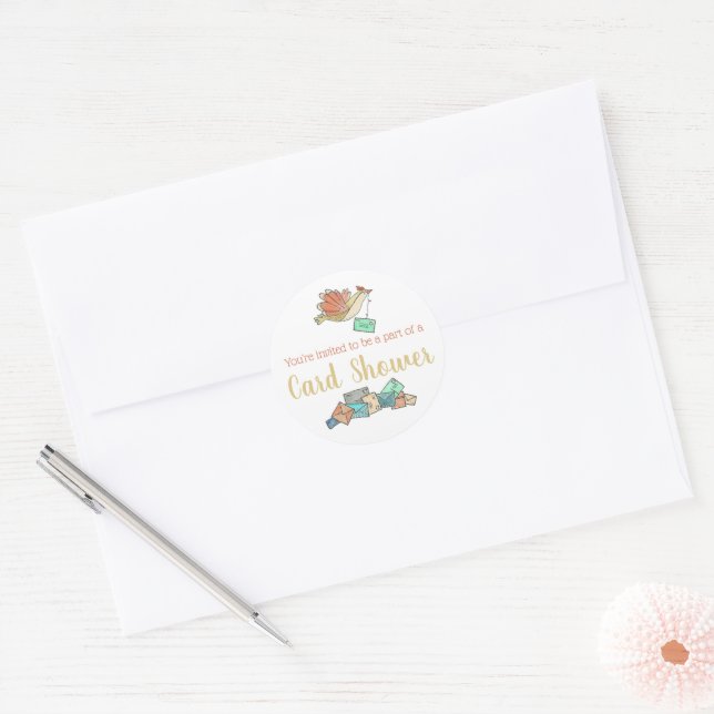 Card Shower Delivery Birds Envelope Classic Round  Sticker (Envelope)