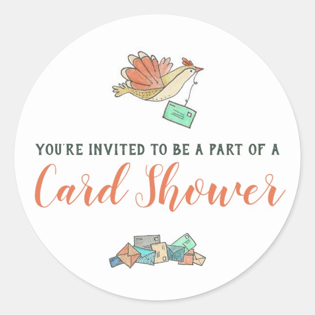Card Shower Delivery Birds Envelope Classic Round Sticker (Front)
