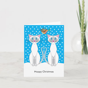 Card: Snowy Christmas cats and robin friend Holiday Card