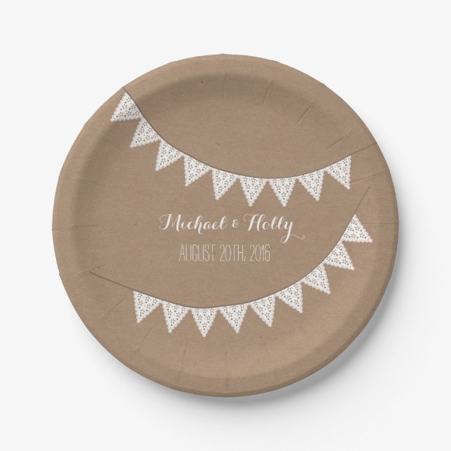 Card Stock Inspired Eyelet Bunting Wedding Paper Plate (Front)