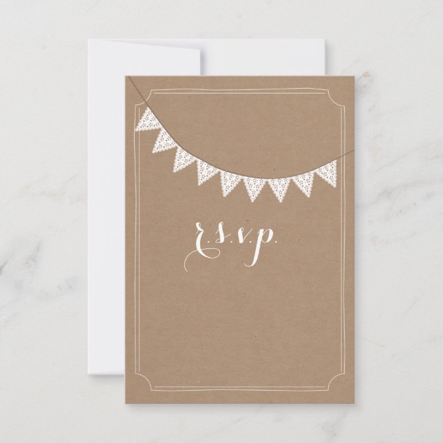 Card Stock Inspired Eyelet Bunting Wedding RSVP (Front)