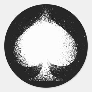 Card suit Spades white-  grunge Classic Round Sticker