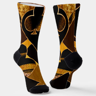 Card Suit Symbols collage - Black And Gold texture Socks