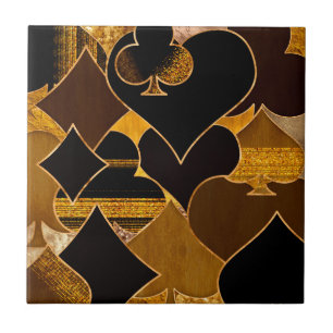 Card Suit Symbols collage - Black And Gold texture Tile