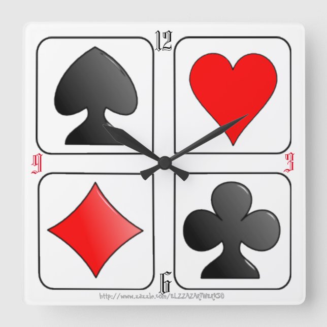 "Card Suite Clock" Square Wall Clock (Front)