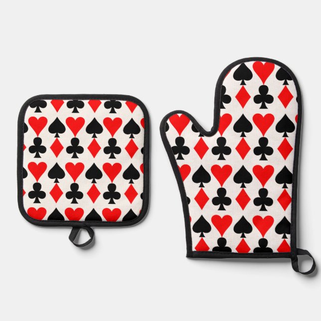 Card Suits Design  Oven Mitt & Pot Holder Set (Front)