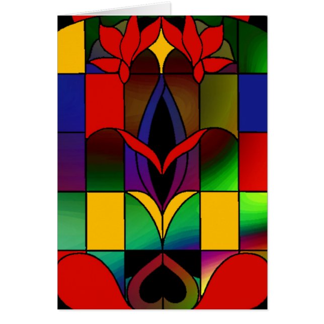 Card Vintage Art Stained Glass Window Red (Front)