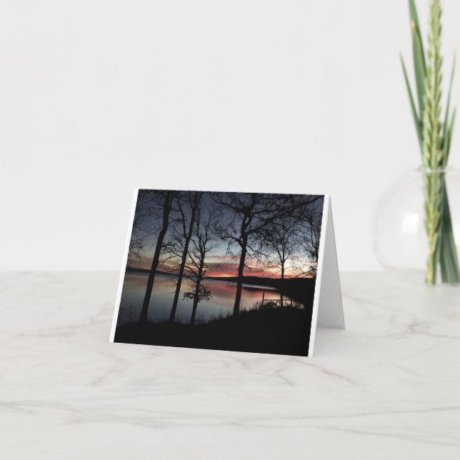 card with photograph of sunrise over a lake (Front)