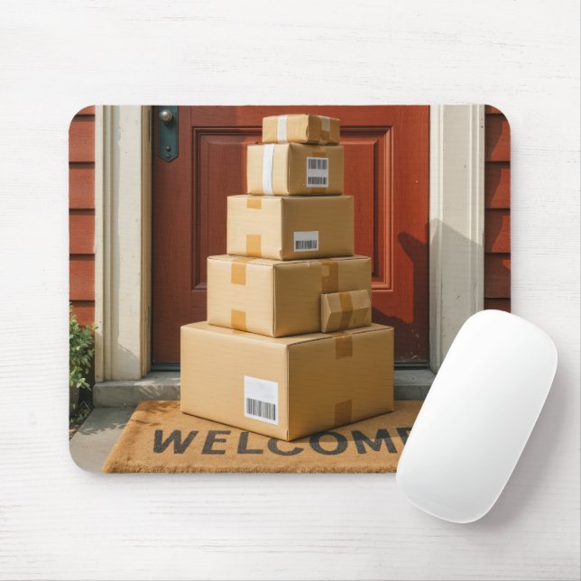 Cardboard Boxes On a Welcome Mat Mouse Pad (With Mouse)