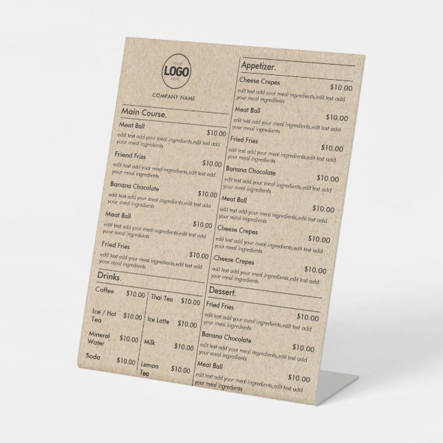 Cardboard Business Price List | Logo Pedestal Sign (Front)