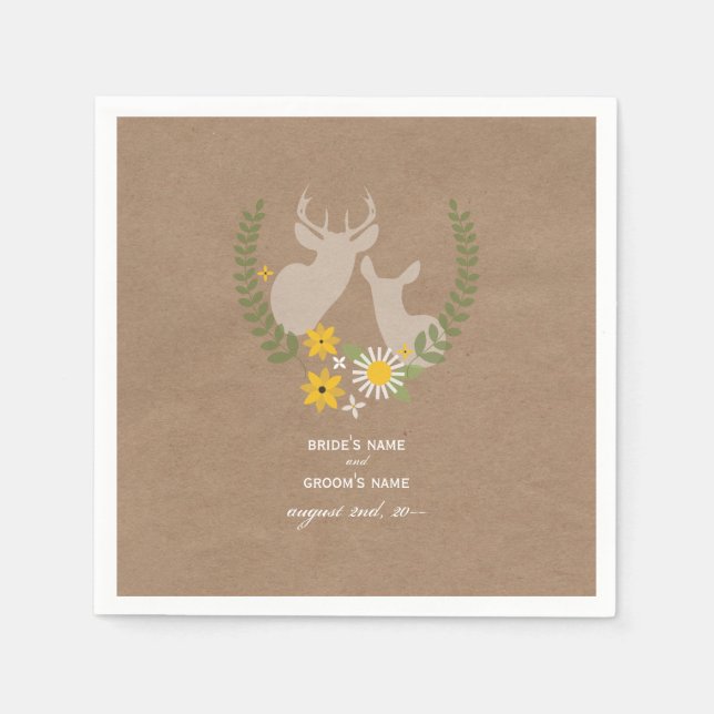 Cardboard Inspired Deer Wedding Napkins (Front)