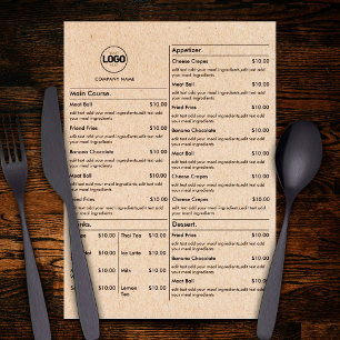 Cardboard Restaurant Table Menu Cards Flat Menu