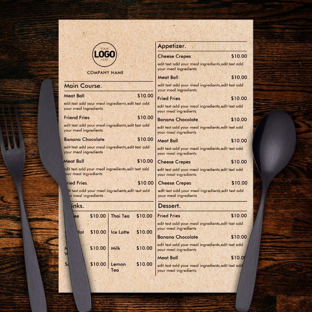 Cardboard Restaurant Table Menu Cards Flat Menu (Creator Uploaded)