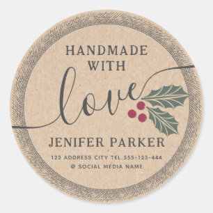 Cardboard script handmade with holy berry classic round sticker