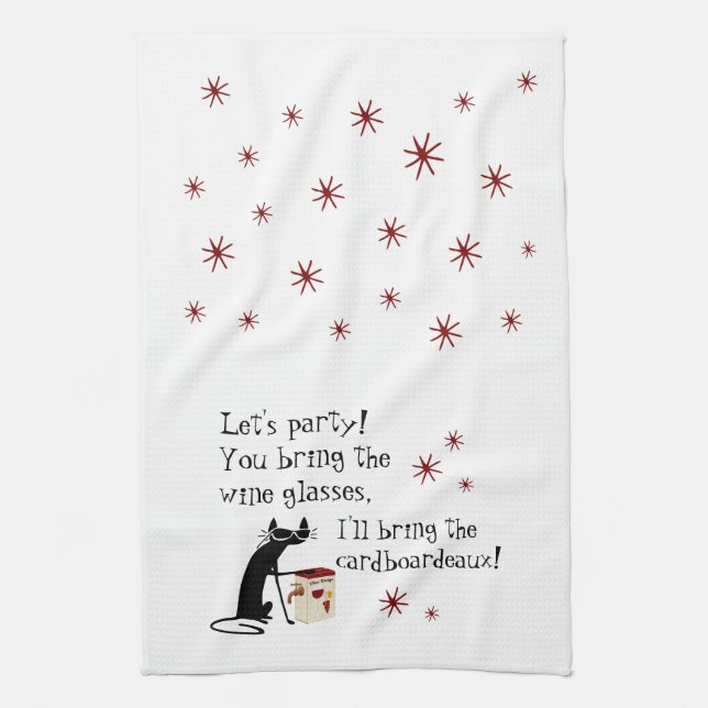 Cardboardeaux for Box Wine Funny Quote Cat Tea Towel (Vertical)