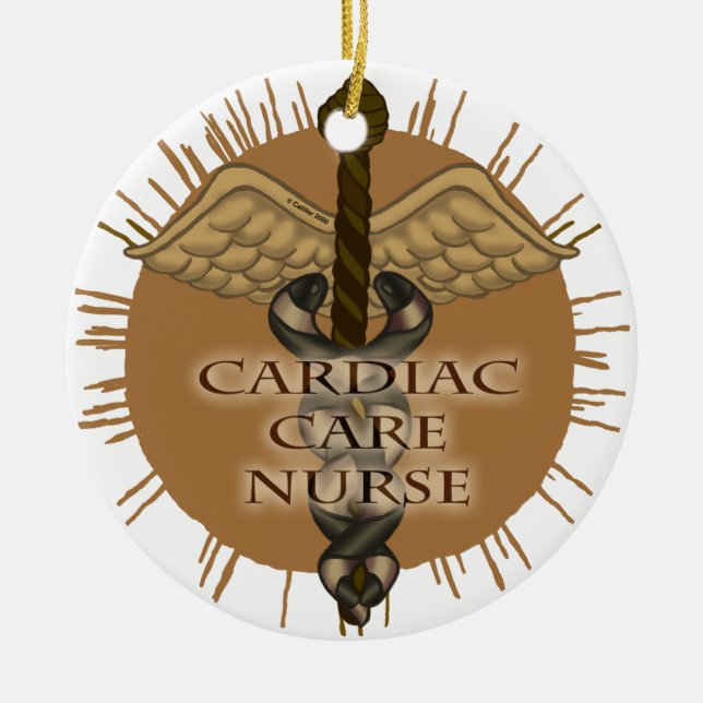 Cardiac Nurse Caduceus Ceramic Tree Decoration (Front)