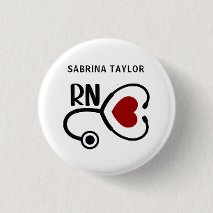 Cardiac Nurse Heart Stethoscope RN Notebook Keycha 3 Cm Round Badge