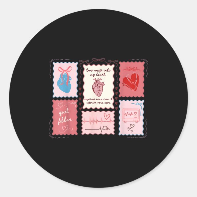 Cardiac Nurse Scalloped Stamp Heart Anatomy Coquet Classic Round Sticker (Front)