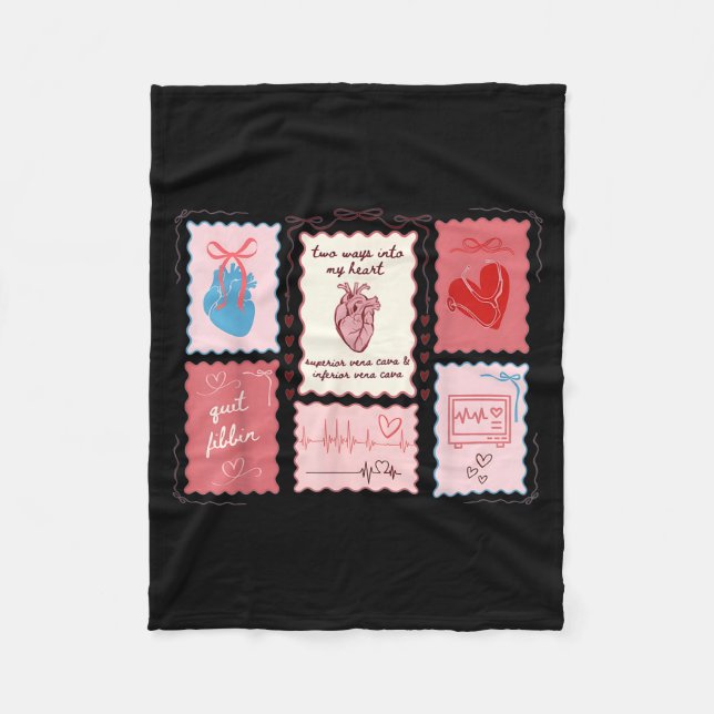 Cardiac Nurse Scalloped Stamp Heart Anatomy Coquet Fleece Blanket (Front)