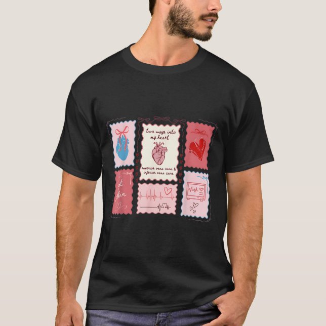 Cardiac Nurse Scalloped Stamp Heart Anatomy Coquet T-Shirt (Front)