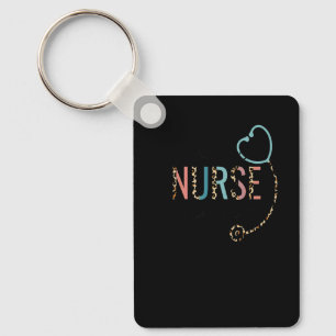 Cardiac Nurse Squad Leopard Stethoscope Heart Key Ring