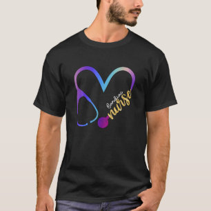 Cardiac Nurse Watercol Love Heart Stethoscope RN N T-Shirt