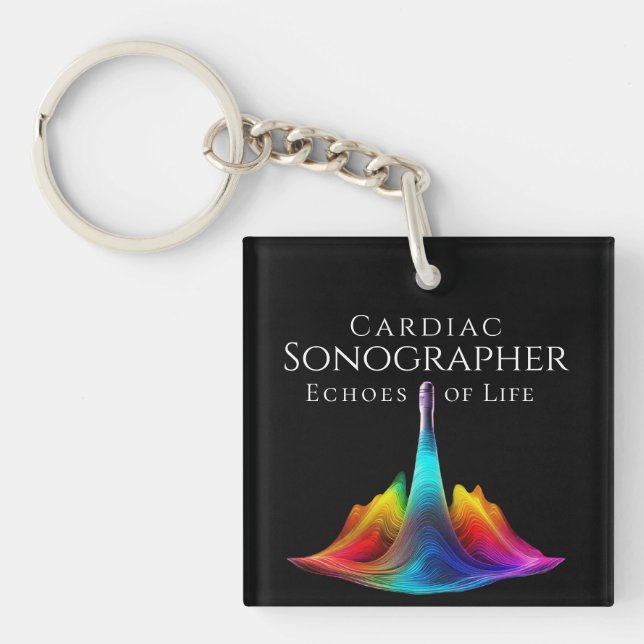 Cardiac Sonographer-Colourful Ultrasound Waves Key Ring (Front)