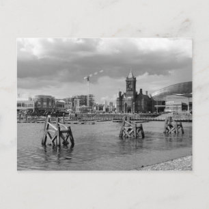 Cardiff Bay, Cardiff, Wales - Black and White Postcard