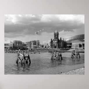 Cardiff Bay, Cardiff, Wales - Black and White Poster