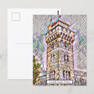 Cardiff Castle Clock Tower Abstract Digital Art Postcard